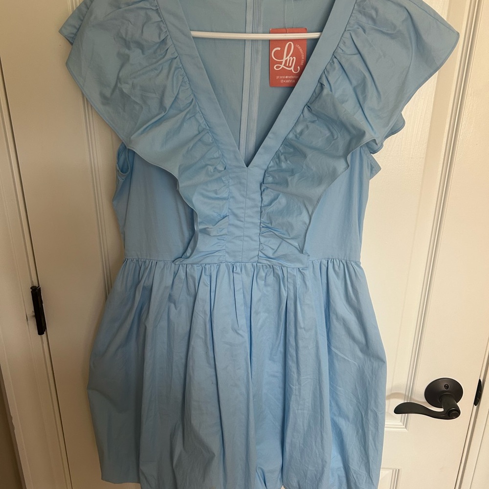 Lily Blue Sundress with Ruffled and Pleated Details